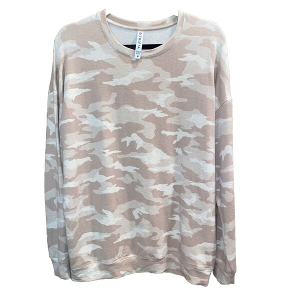 Athleta Balance Pullover Sweatshirt Size Medium Tan Camouflage SOFT Tencel Modal - Picture 2 of 8